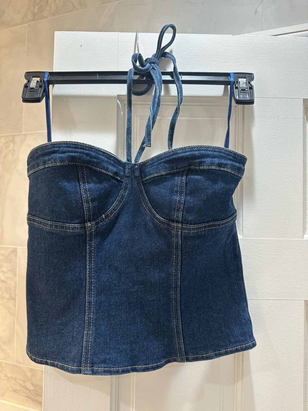 Edikted Dark Blue Denim Bustier Tank Top Brand New